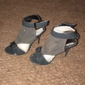 Gray open toe heels